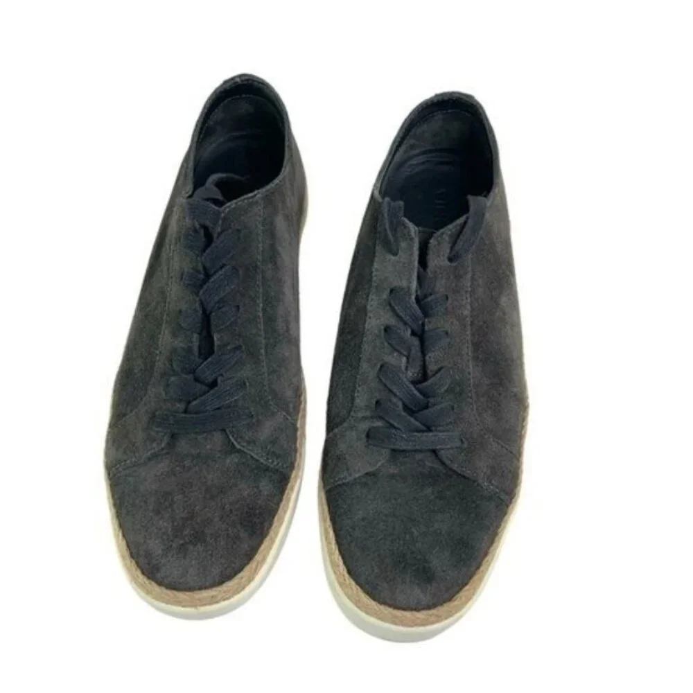 Vince Black Suede Espadrille Lace Up Sneakers